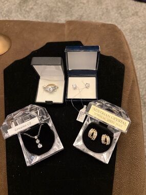 Gold and Silver Crystal Jewelry Set - Austrian Crystal Earrings & CZ Necklace